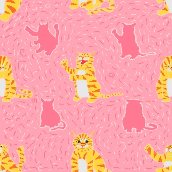 Değişik elementlerin kusursuz desenli şirin kedi duyguları. Vektör illüstrasyon eps10