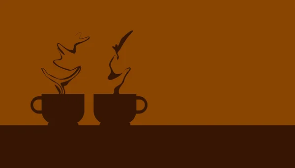 Silhouette Zwei Kaffeetassen Mit Schönem Rauch Machen Sie Eine Pause — Stockvektor