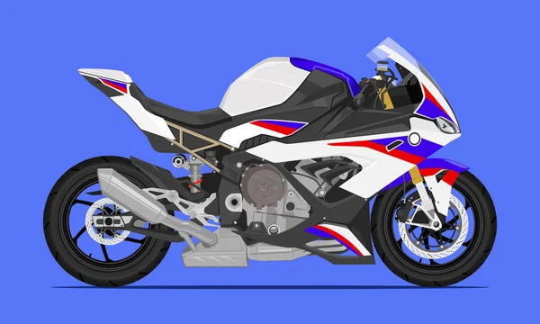 Big Bike Sport Motorcycle Fast Speed Modern Style White Blue — Stockový vektor