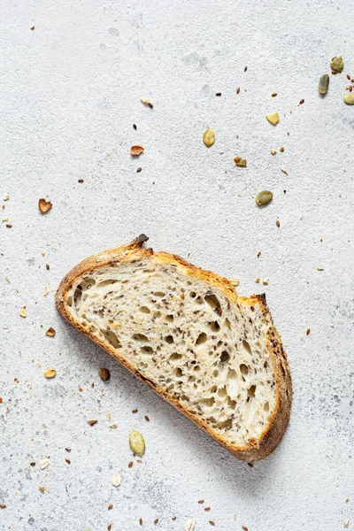 Fresh Homemade Bread Slice Whole Grain Sourdough Flour Addition Bran — Stock Photo, Image