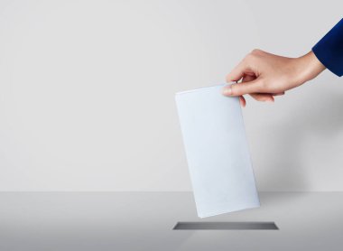 Seçim arkaplanındaki oy pusulası konsepti için el ele tutuşma.