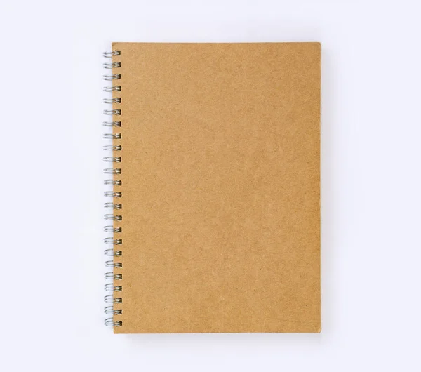Prázdné Recyklovaný Papír Kryt Notebook Top View Bílém Stole Pozadí — Stock fotografie