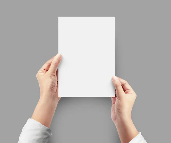 Close Hands Holding Blank Paper Work Top View — Stock Photo, Image