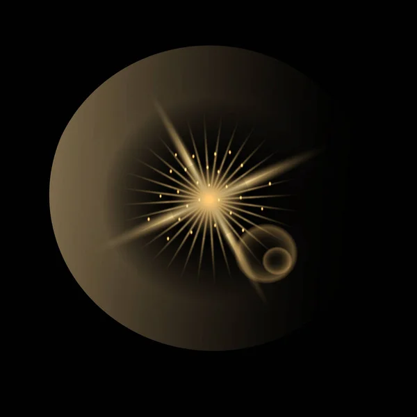 Étoile Dorée Brillante Éclat Avec Des Effets Poussière Éclat Lentille — Image vectorielle