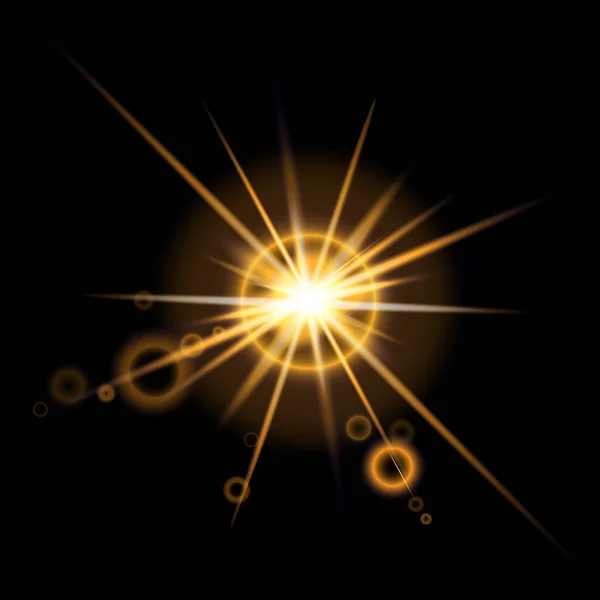照明弹 爆炸和星星的效果 对黑色背景的特殊影响 — 图库矢量图片