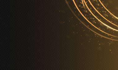 Parlak efektli dinamik altın çizgiler. Şeffaf bir arkaplanda dönen parlak halkalar. Toz ve parıltıyla parıldayan altın neon yay.