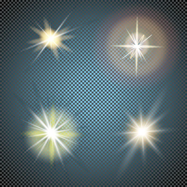 Parlayan Işıklar Efekt Parlama Patlama Yıldızlar Şeffaf Arkaplanda Özel Efekt — Stok Vektör