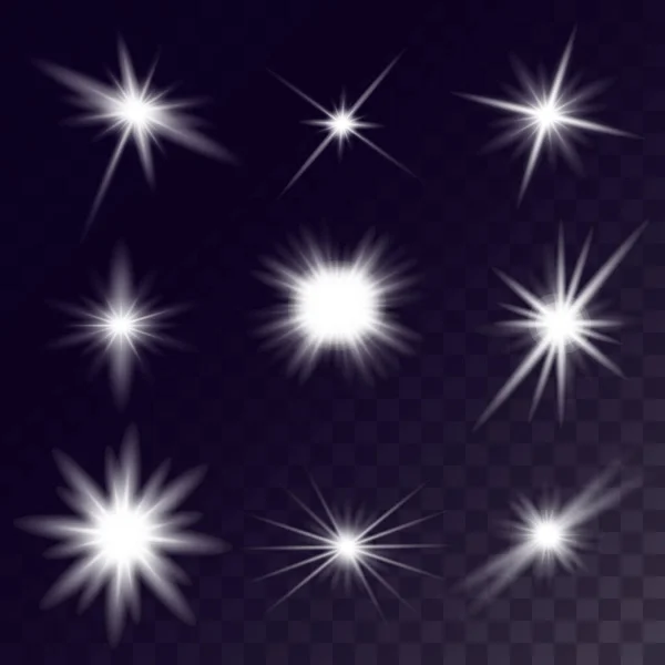 Parlayan Işıklar Efekt Parlama Patlama Yıldızlar Şeffaf Arkaplanda Özel Efekt — Stok Vektör