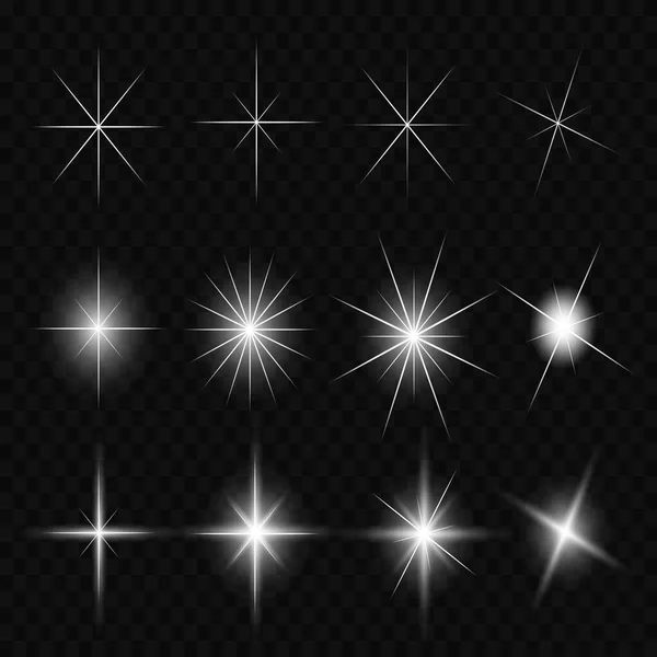 透明背景にキラキラと輝く光の効果の星のセットがバースト 透明星 — ストックベクタ