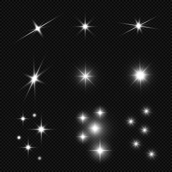 빛나는 별들의 세트는 배경에 섬광으로 폭발한다 — 스톡 벡터