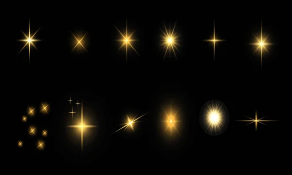 Glow Geïsoleerd Geel Licht Effect Ingesteld Abstract Gouden Lichten Geïsoleerd — Stockvector