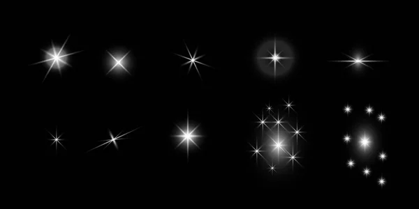 Efecto Luces Brillantes Bengalas Explosión Estrellas Efecto Especial Sobre Fondo — Vector de stock