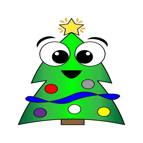 Desenhos Animados Ilustração Uma Árvore Natal Com Uma Expressão Feliz —  Vetores de Stock