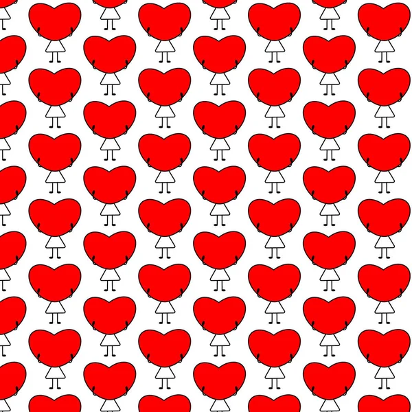 Patrón Día San Valentín Niña Sosteniendo Corazón Rojo Sobre Fondo — Archivo Imágenes Vectoriales