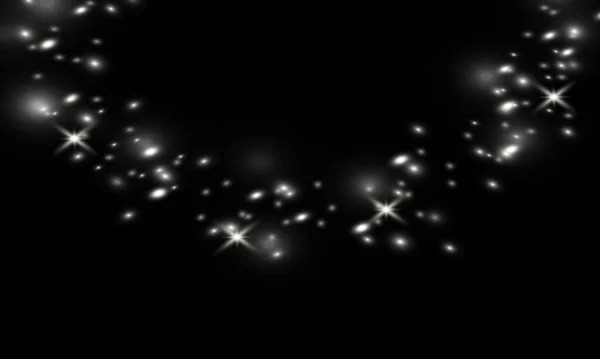 Explosão Flash Estrelas Brilhantes Efeito Luz Poeira Brilho Fundo Preto —  Vetores de Stock