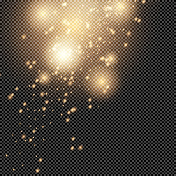 Goldene Funken Blitze Leuchten Mit Einem Besonderen Lichteffekt Glänzende Staubpartikel — Stockvektor