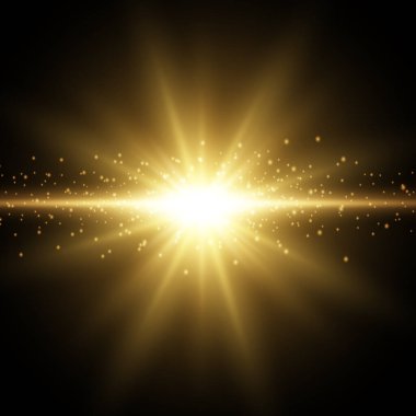 Parlak, güzel bir yıldız. Parlak ve tozlu. Işık. Siyah arkaplanda ışık efekti çizimi.