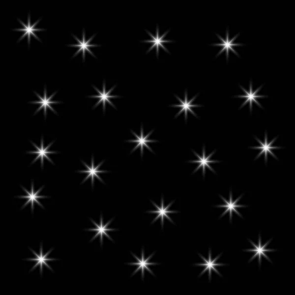 Conjunto Estrelas Brancas Destaques Fundo Preto — Vetor de Stock