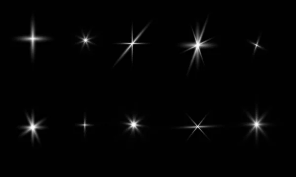 輝く光 フレア 星の効果 黒の背景に特殊効果 — ストックベクタ