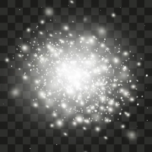Srebrny Wszechświat Świecące Gwiazdy Eksplozja Kurz Szczególny Wpływ Przejrzyste Tło — Wektor stockowy