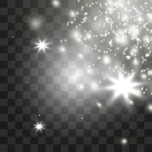 Silver Universe Glowing Stars Effect Explosion Dust Special Effect Transparent — Stock Vector