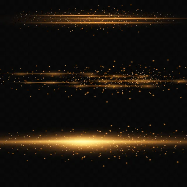 Pack Fusées Éclairantes Horizontales Jaunes Rayons Laser Rayons Lumineux Horizontaux — Image vectorielle