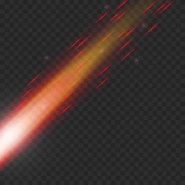 Çeşitli meteorlar, kuyruklu yıldızlar ve ateş topları. Şeffaf bir arkaplanda yangın özel efekti oluşturuluyor