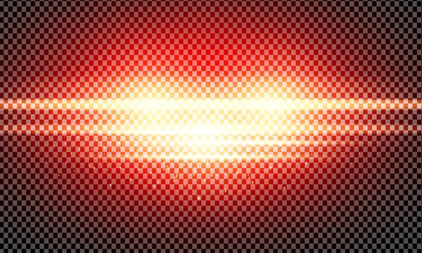 Linhas Vermelhas Raios Luz Clarão Brilho Poeira Sobre Fundo Transparente — Vetor de Stock