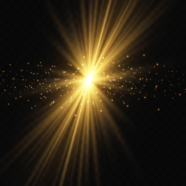 Golden Star Effect Explosion Sunlight Dust Glare Transparent Background — Stock Vector