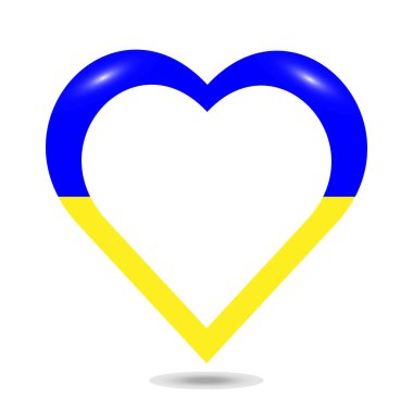 Beyaz arka planda kalp şeklinde Ukrayna bayrağı. Vektör çizimi. Savaş yok.