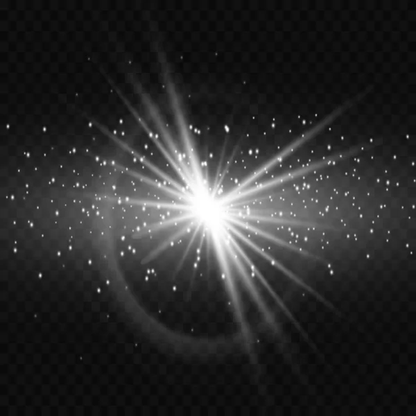 发光的光 有射线的恒星 在透明背景上的尘埃效应 — 图库矢量图片