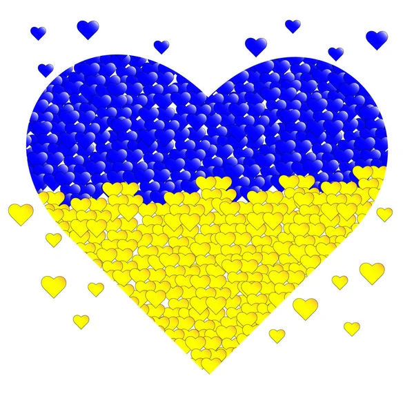 Ukrainska Flagga Form Ett Hjärta Blå Och Gula Hjärtan Vit — Stock vektor