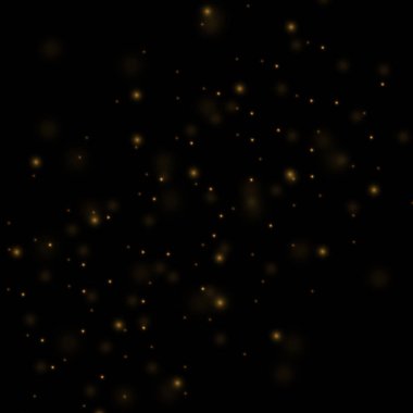 Altın toz ve parıltı efekti, siyah arka planda parlak bir ışık. bokeh etkisi