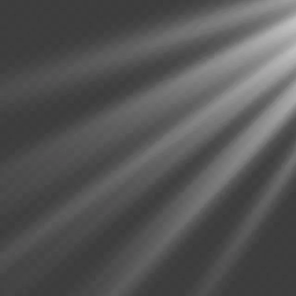 Leuchtend Weiße Licht Und Sonnenstrahlen Scheinwerfer Beleuchtung Auf Transparentem Hintergrund — Stockvektor