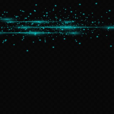 Mavi renkli parlak ışıklar, toz ve işaret fişekleri. Lazer ışınları, siyah arka planda yatay ışık demetleri. Güzel ışıklar yanıp sönüyor. Çizgili soyut simli parlayan arkaplan.