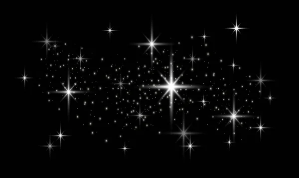 Белые Искры Падающие Звезды Сверкающие Специальным Светом Черном Фоне Рождественская — стоковый вектор