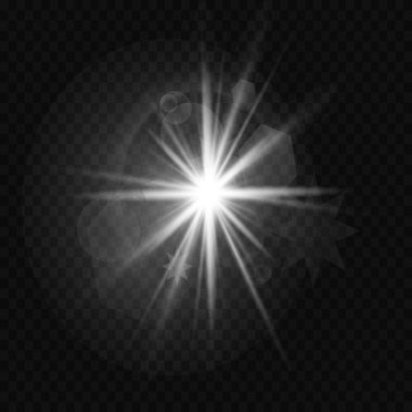 Parlak yıldız, ışıltı, parıltı, ışıltı patlaması, toz, saydam bir arkaplanda yıldız.