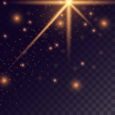 Kaplama efekti için güzel ışıldayan ışık ışınları. Parlak parıltılarla ya da parçacık parıltısıyla parlayan altın ışıklar..