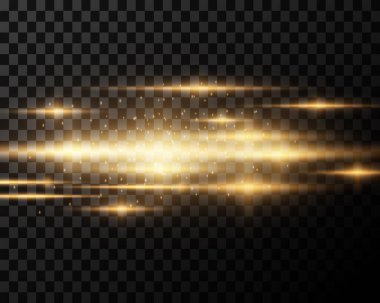 Siyah arka planda kıvılcımlar, ışık efektleri, altın rengi olan parlak bir çizgi. Hisse senetleri için vektör illüstrasyon. Koleksiyon efekti açık altın çizgi png.