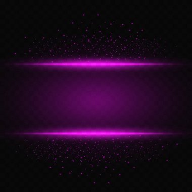 Işık çizgisi efektleri şeffaf arkaplanda izole edildi. Kıvılcım efektli soyut pembe ışınlar. Reklam tasarımınız için ışıklandırmalı vektör ışıltısı sınır şablonu.