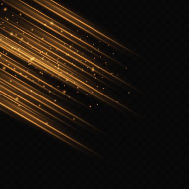 Altın ışık efekti. Soyut lazer ışınları. Kaotik neon ışınları .