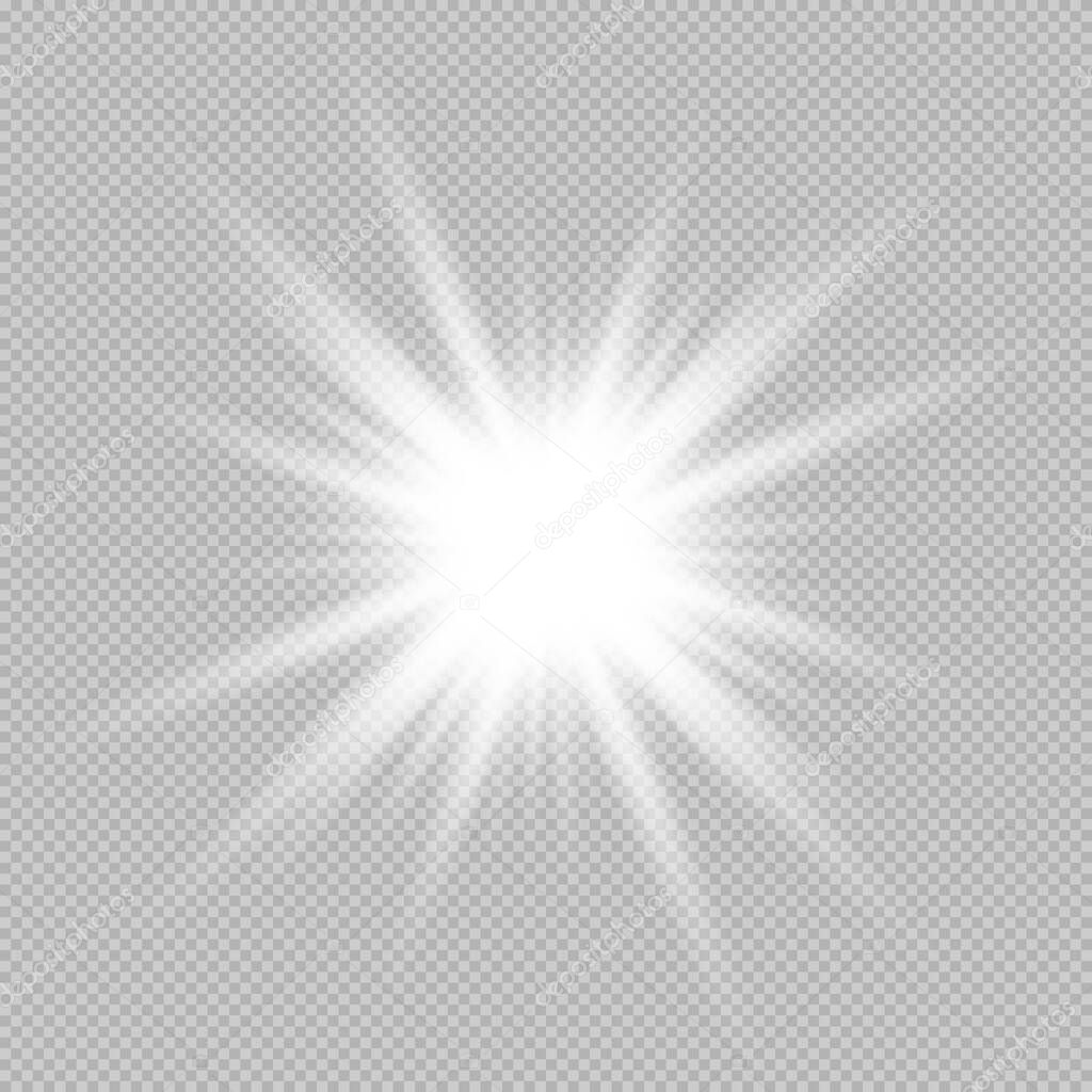 White glowing light burst explosion with transparent. Cool effect decoration with ray sparkles. Transparent shine gradient glitter, bright flare. Glare texture. EPS 10 vector file included