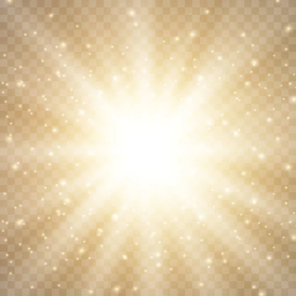 Χρυσό Λαμπερό Κύκλο Φωτός Έκρηξη Έκρηξη Διαφανές Φόντο Φωτεινό Φωτοβολίδα — Διανυσματικό Αρχείο