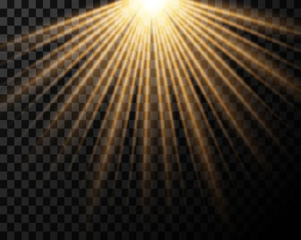 背景が透明な太陽の光 輝き光の効果 フラッシュのスパンコールをツ星します 透明な背景に太陽のまぶしさ — ストックベクタ