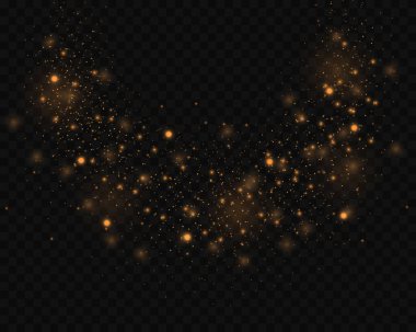 Işıl ışıl altın parçacıklar, koyu şeffaf arkaplanda parlayan bokeh ışıkları.