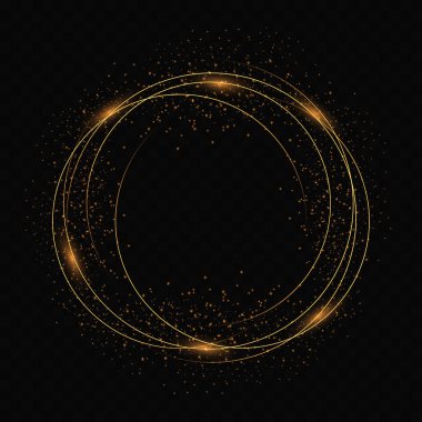 Parlak, parlak, ışık efektli, eski model bir çerçeve. Siyah şeffaf bir arkaplanda parlak daireler şeklinde pankart. Vektör illüstrasyonu