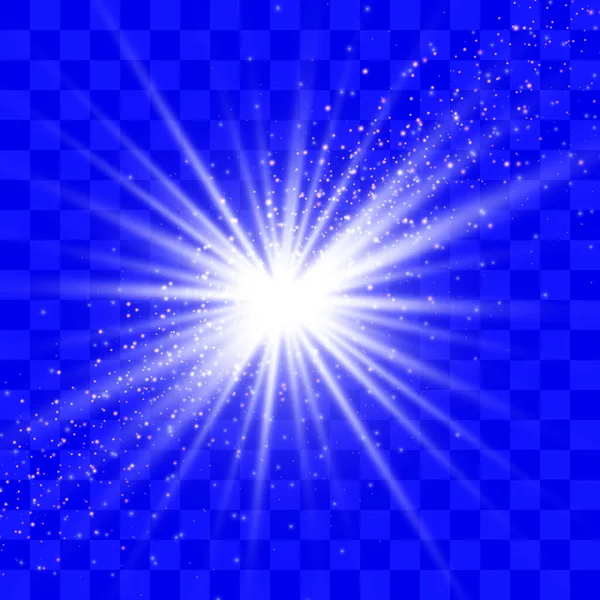 Mavi Arka Planda Beyaz Bir Yıldızın Patlaması Şeffaf Bir Arkaplanda — Stok Vektör