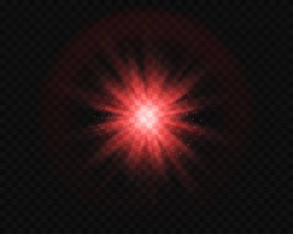 Świecąca Jasna Gwiazda Błysk Gwiazdy Czerwone Światło Świecące Eksplodowało Przezroczystym — Wektor stockowy