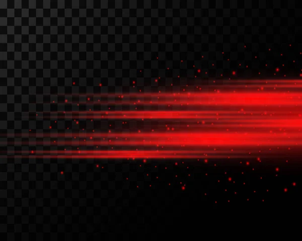 红色横向亮点 激光束 水平光束 明亮的条纹在透明的背景上 带衬里的抽象光泽背景 — 图库矢量图片