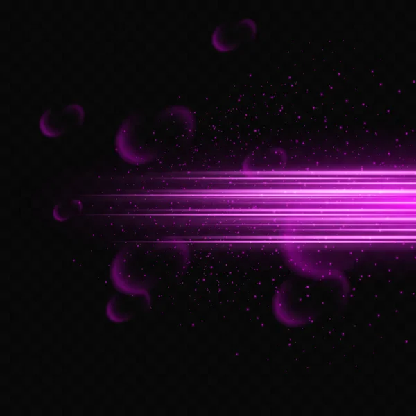 紫色线条的收集效果 带有光泽 灰尘和透明背景下的亮点 激光束 水平光束 漂亮的霓虹灯 — 图库矢量图片